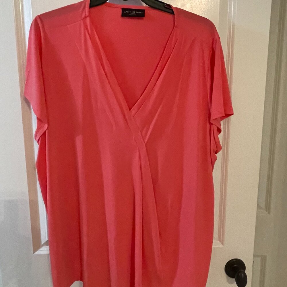 Lane Bryant Coral V Neck Blouse, 26/28